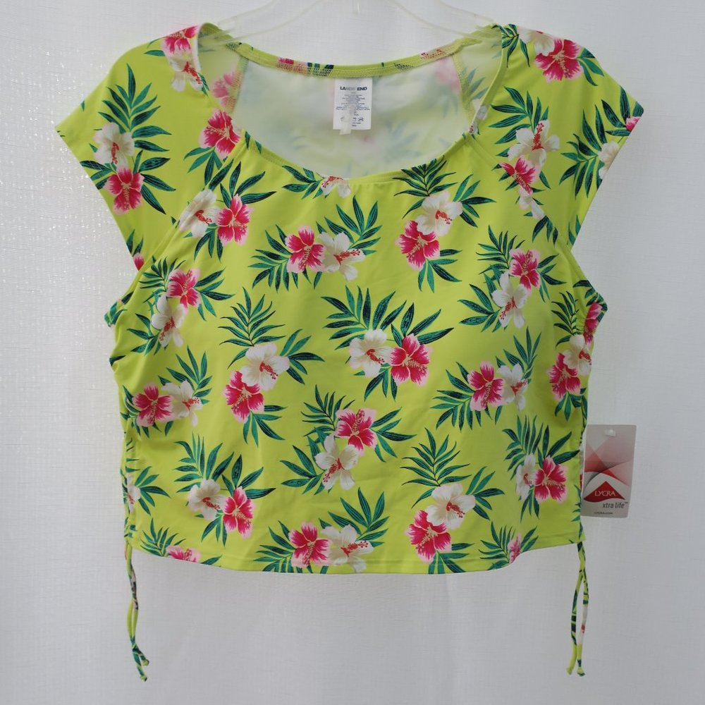 New LANDS END Floral Cropped Swim Top